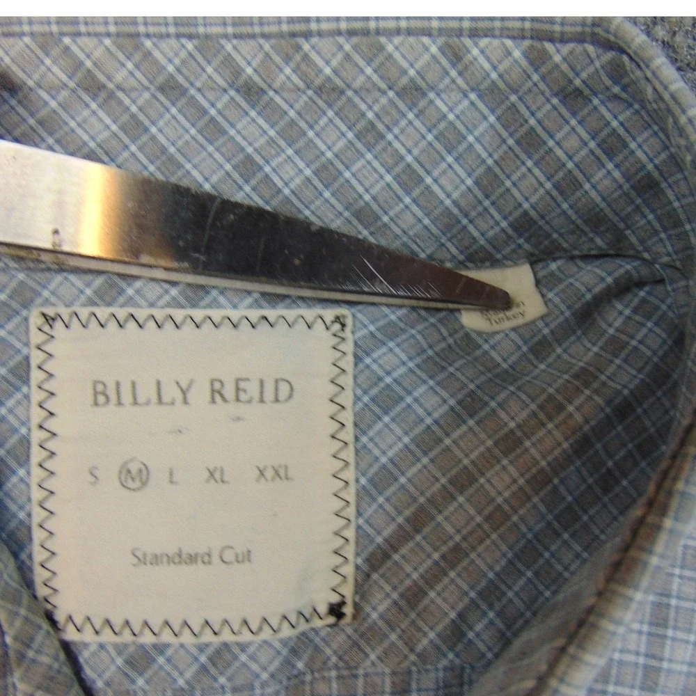 Billy Reid Shirt Mens Med Button Down Gray Plaid Standard‎ Cut